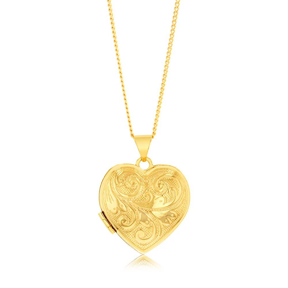 9ct Yellow Gold Engraved Heart Locket