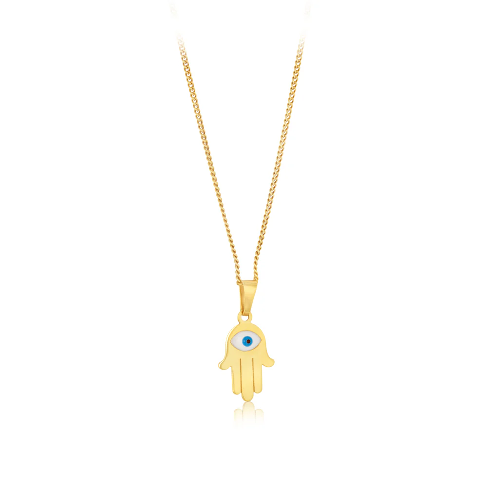 9ct Yellow Gold Evil Eye On Hamsa Pendant