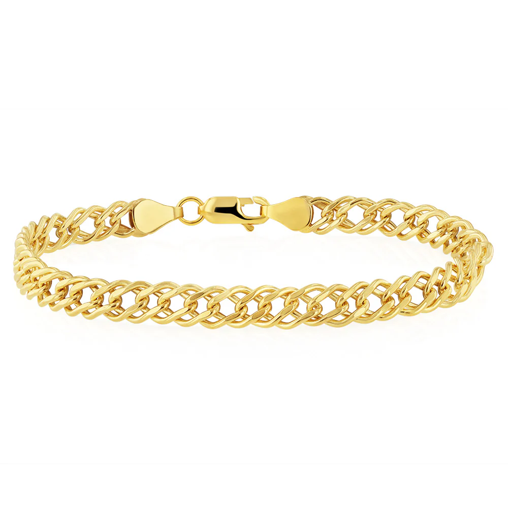 9ct Yellow Gold Fancy Double Curb 100 Gauge 20cm Bracelet