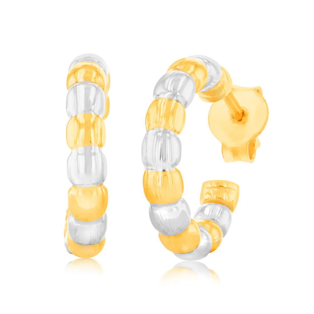 9ct Yellow Gold  Fancy Two Tone Hoop Earrings
