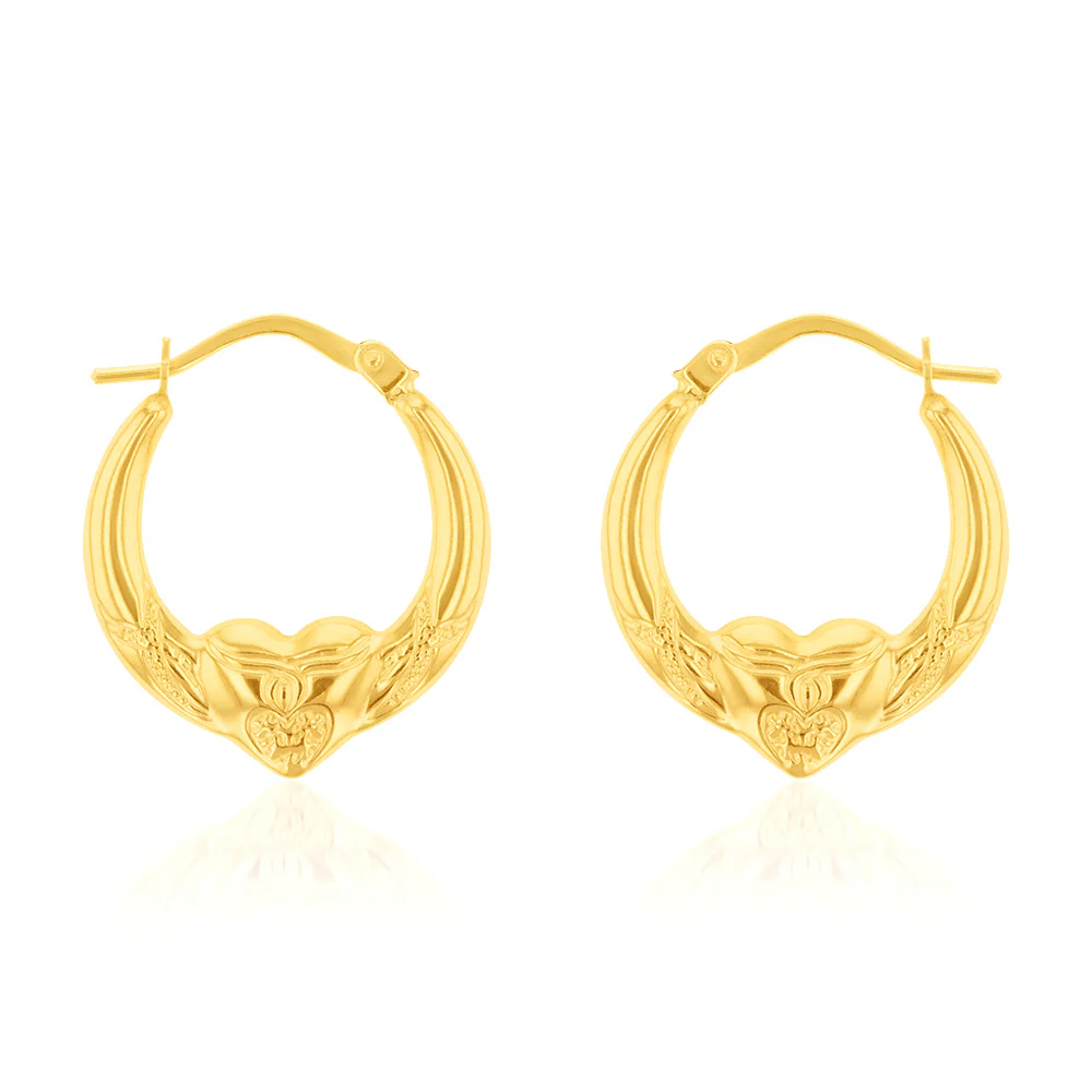 9ct Yellow Gold Heart Creole Earrings