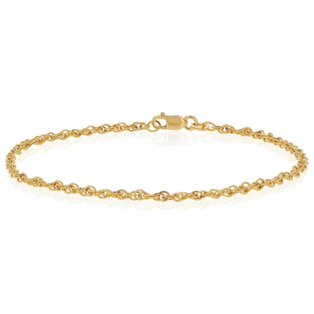 9ct Yellow Gold Hollow 42 Gauge Double Rope  19cm Bracelet
