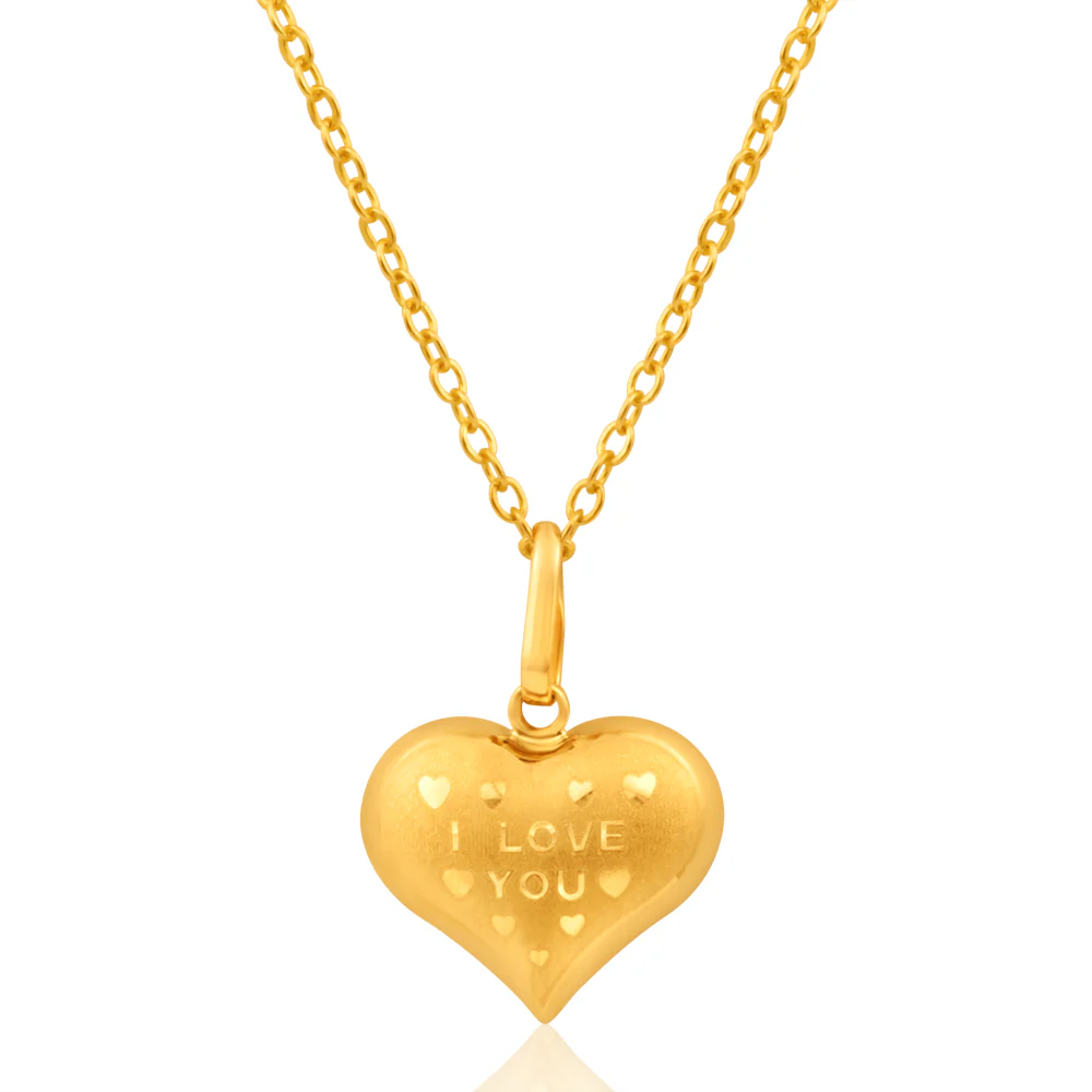 9ct Yellow Gold I Love You Pendant