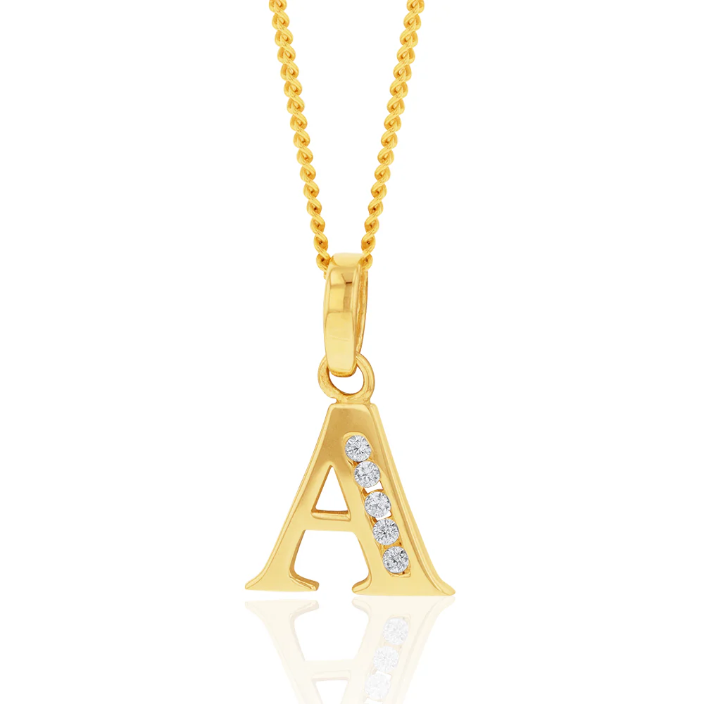 9ct Yellow Gold Initial A Zirconia Pendant