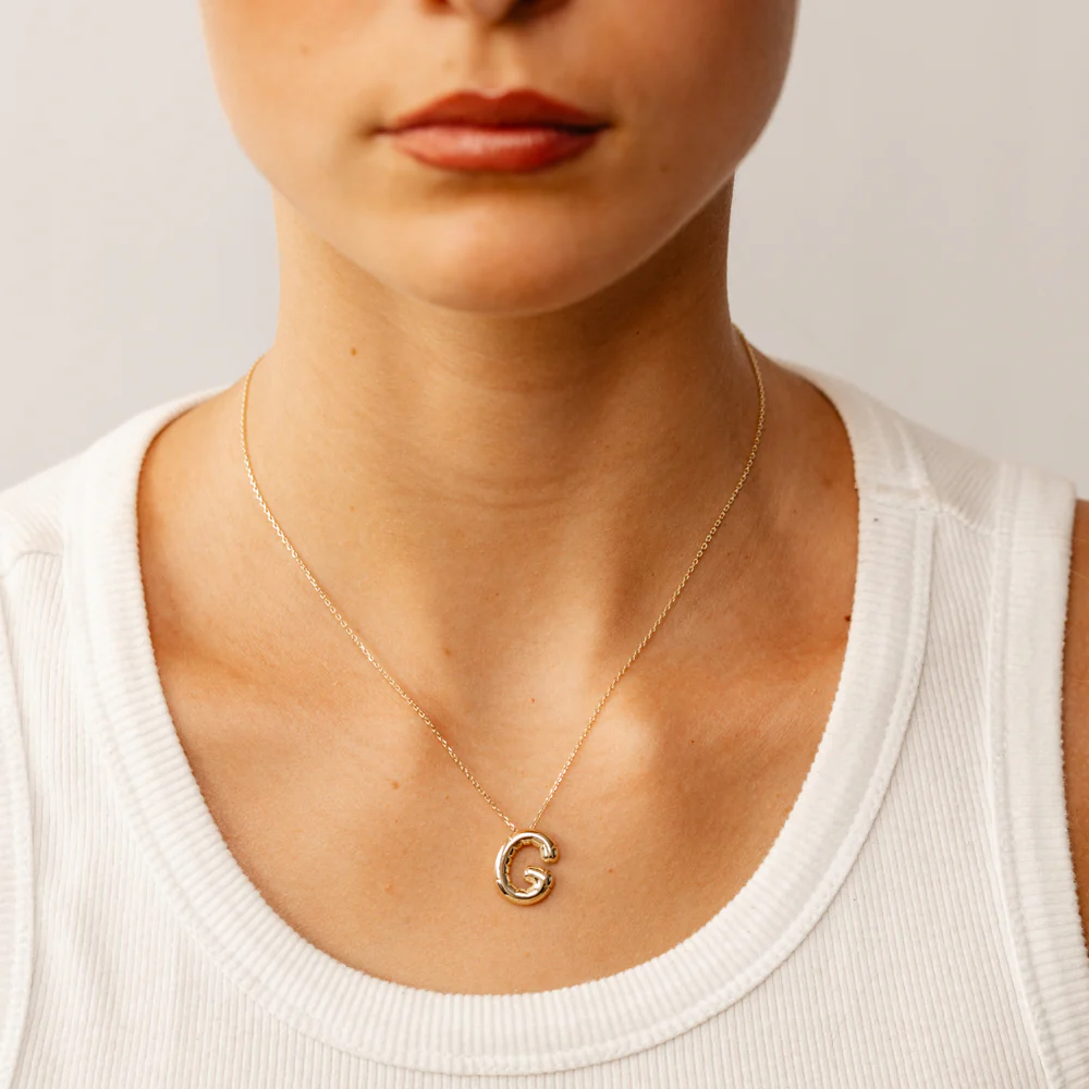 9ct Yellow Gold Initial 'G' Puffed Pendant on 43cm Chain - Image 2