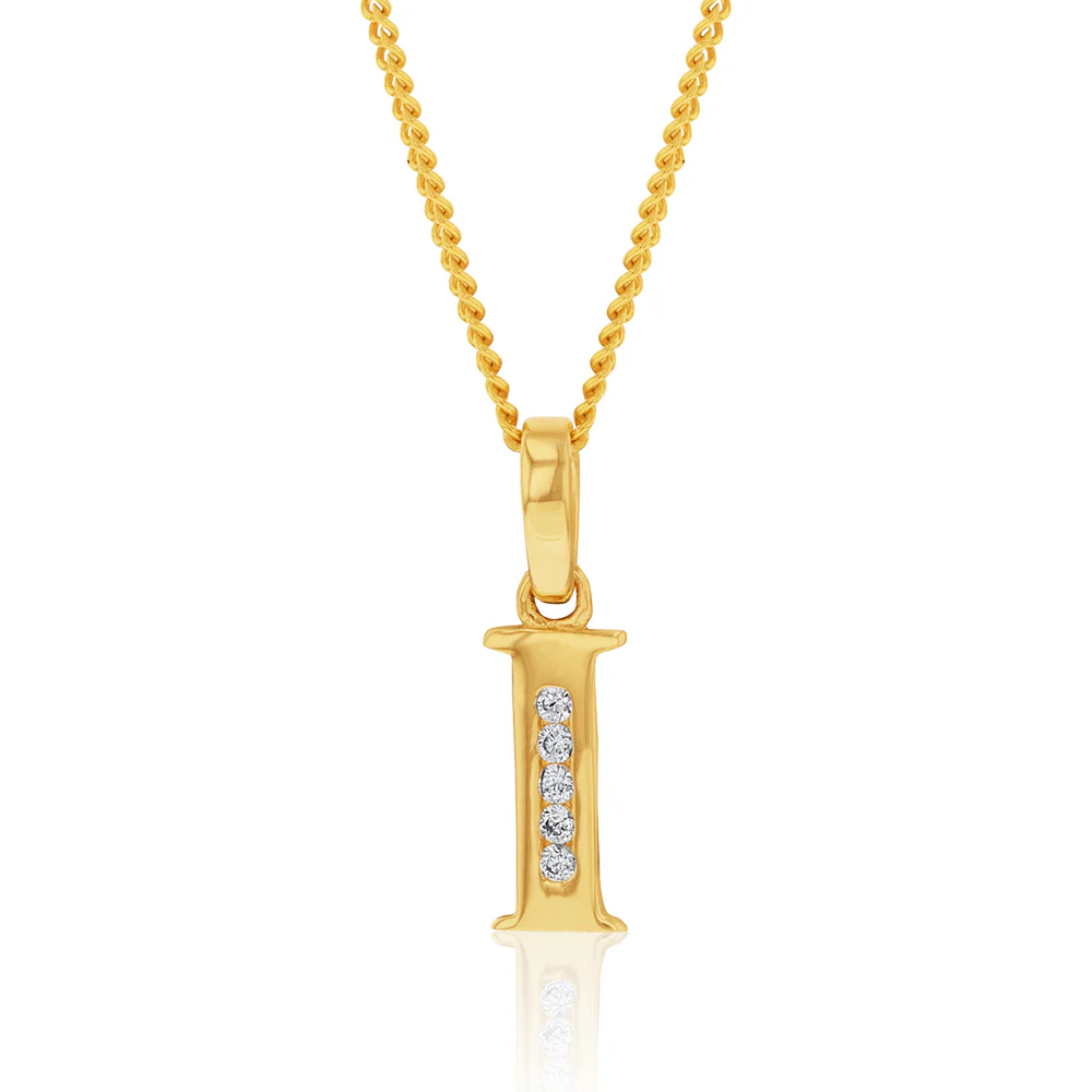 9ct Yellow Gold Initial I Zirconia Pendant
