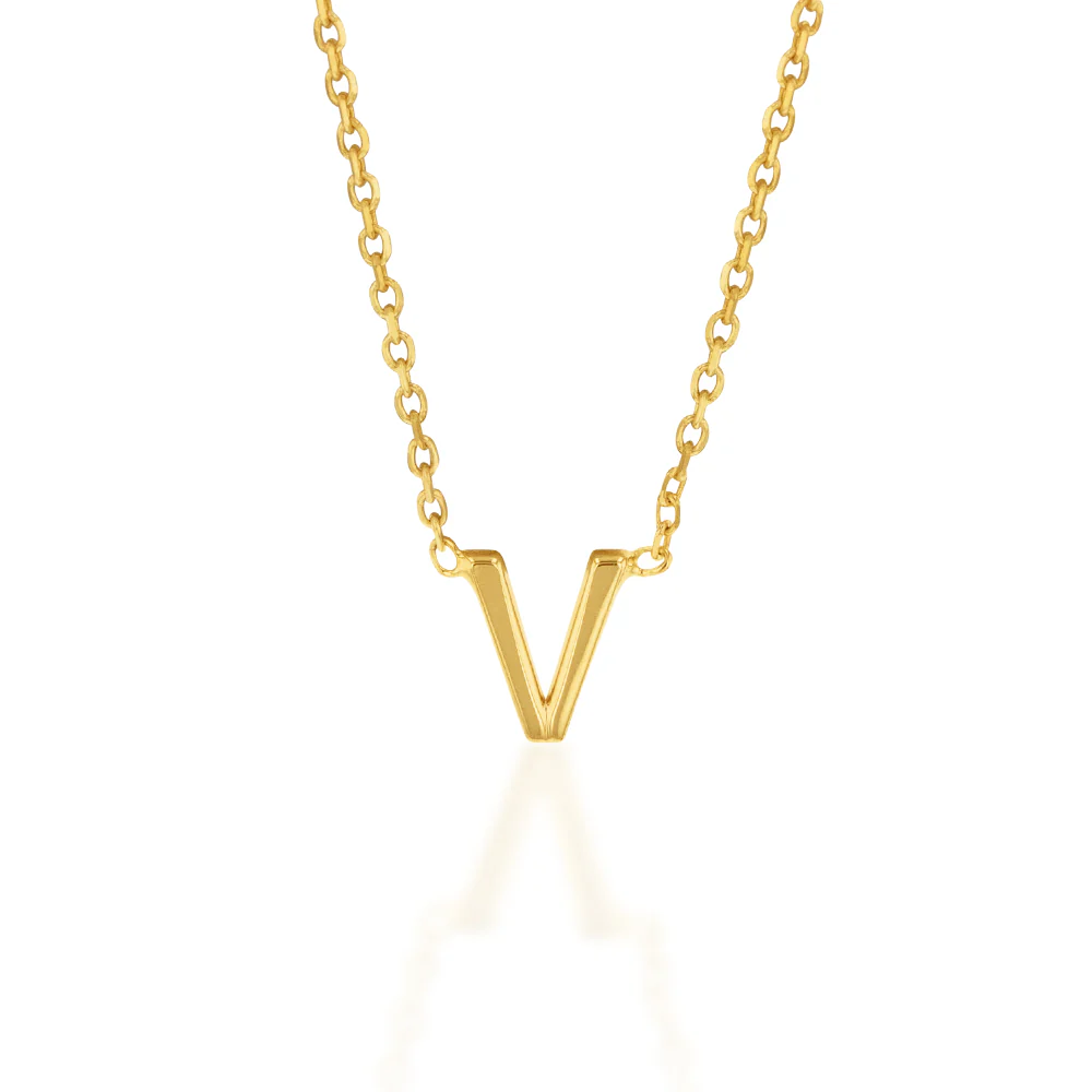 9ct Yellow Gold Initial "V" Pendant on 43cm Chain