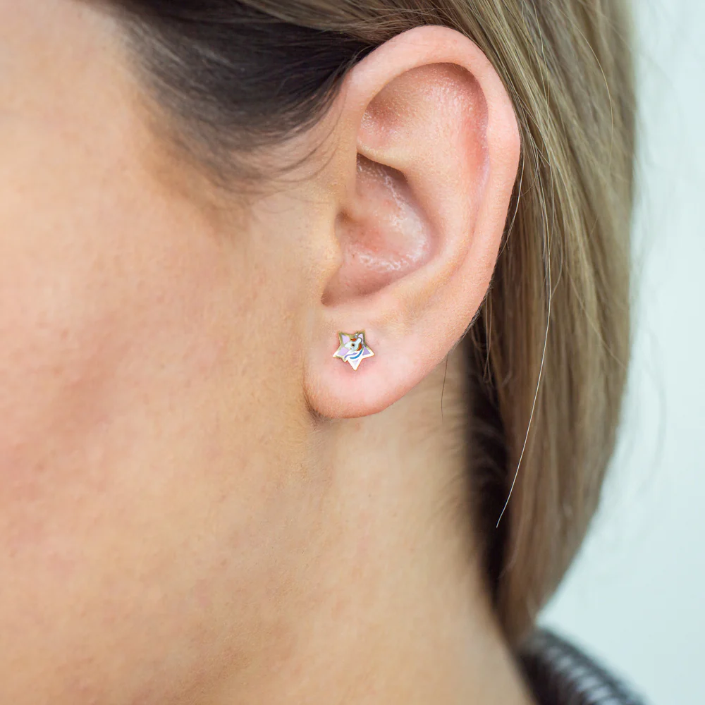 9ct Yellow Gold Lacquerized Star Stud Earrings - Image 3