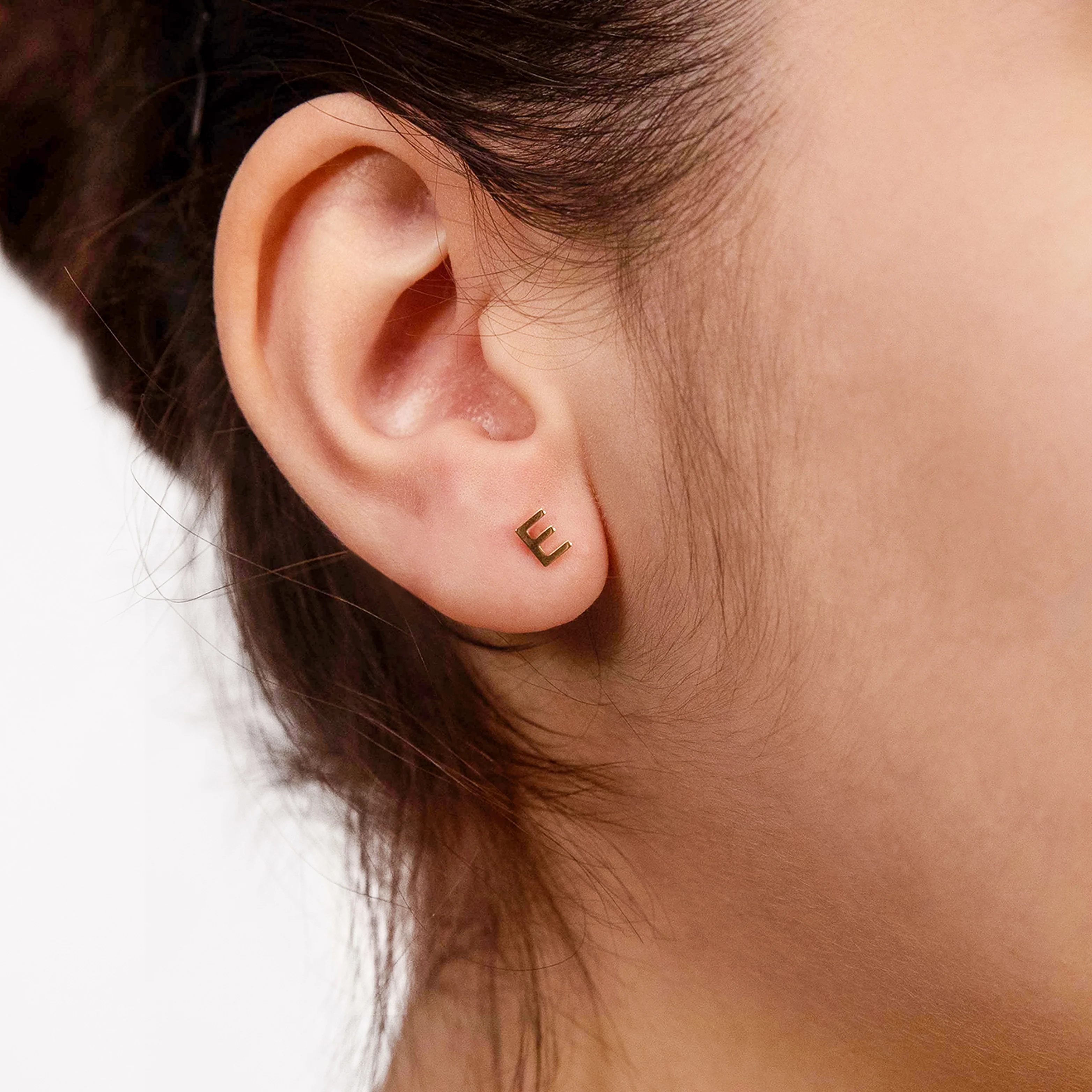 9ct Yellow Gold Mini Initial "E" Stud Earrings - Image 2