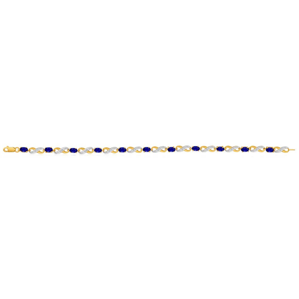 9ct Yellow Gold Natural Black Sapphire and Diamond Infinity Bracelet 19cm - Image 2