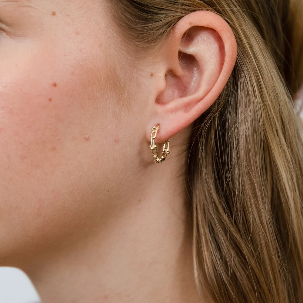 9ct Yellow Gold Paperclip Link Hoop Earrings - Image 3