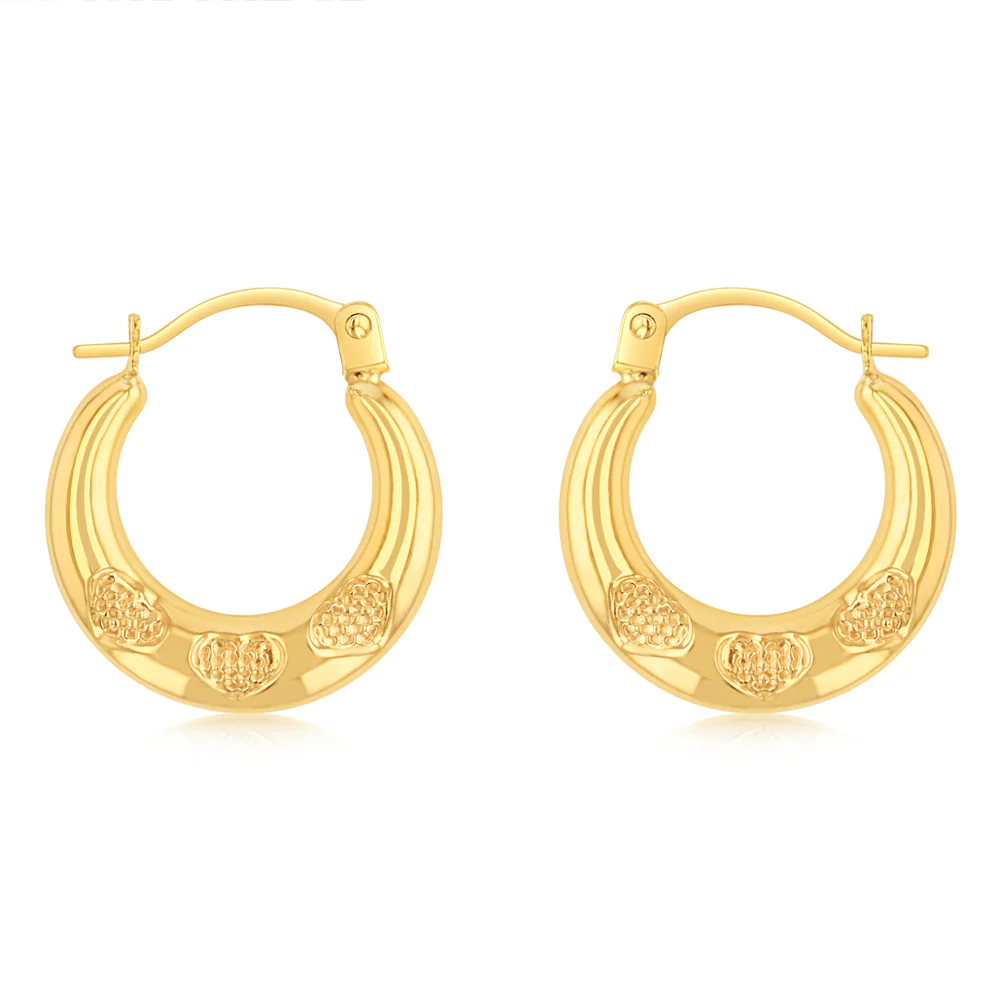 9ct Yellow Gold Patterned Creole Hoop Earrings