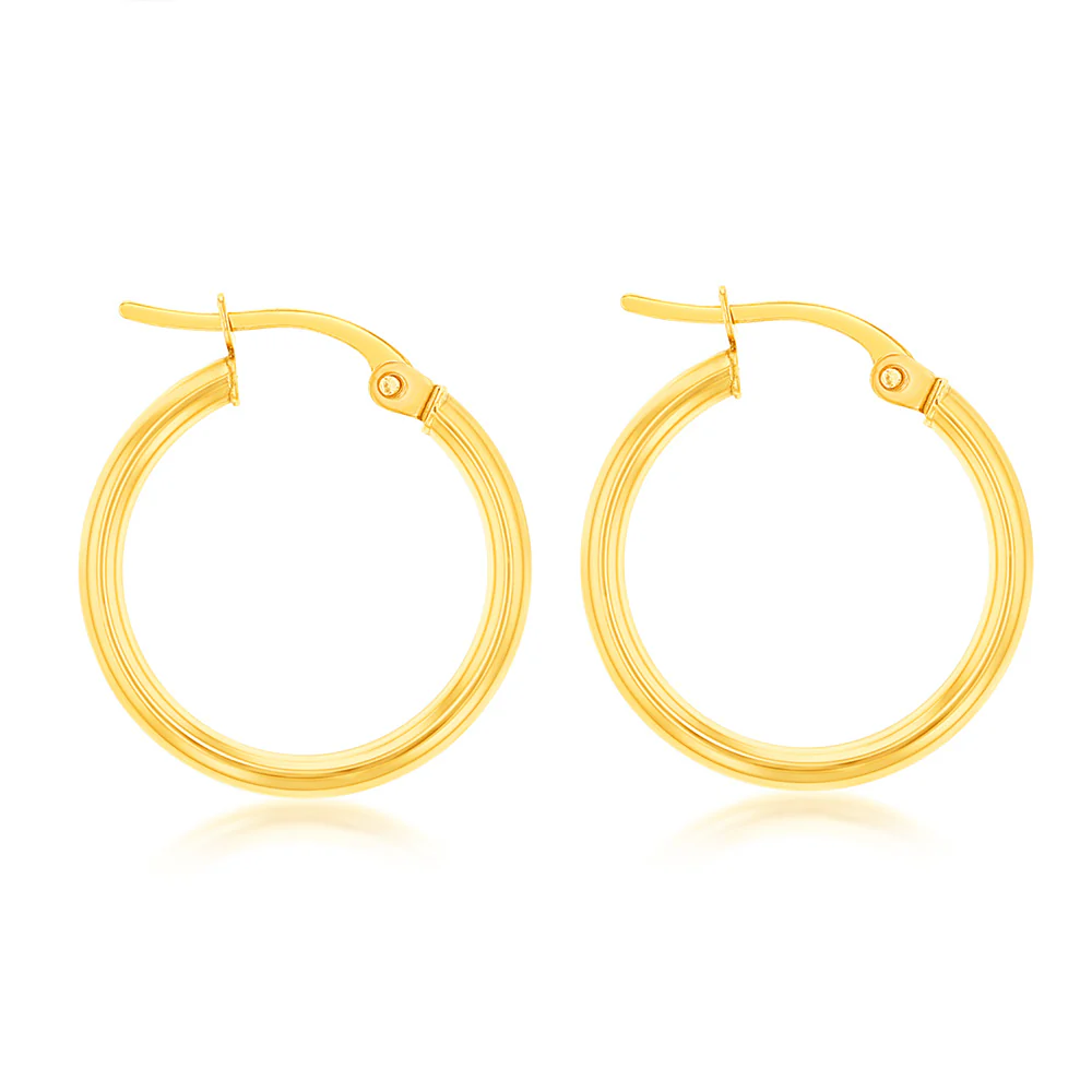 9ct Yellow Gold Plain 15mm Hoop Earrings - Image 2