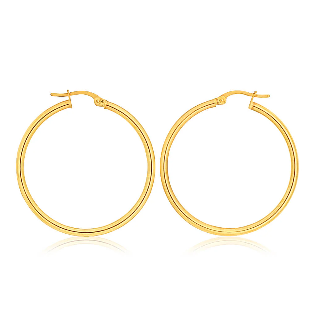 9ct Yellow Gold Plain 30mm Hoop Earring