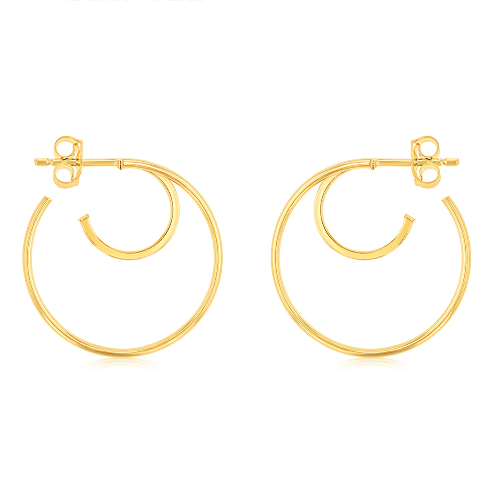 9ct Yellow Gold Plain Double 3/4th Hoop Earrings