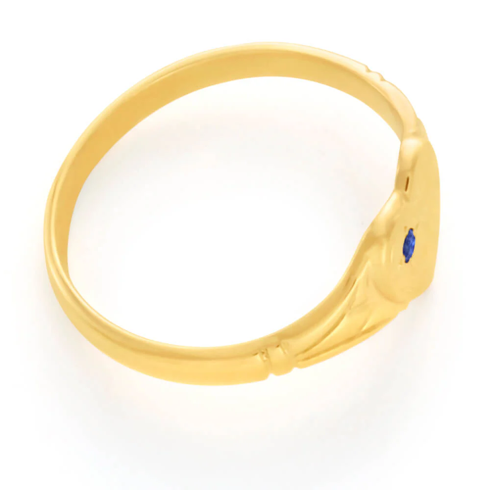 9ct Yellow Gold Sapphire Heart Signet Ring Size L - Image 2