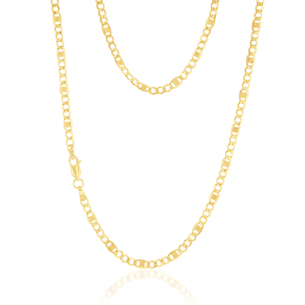 9ct Yellow Gold Silver Filled 1:3  Curb+ Anchor 80 Gauge 45cm Chain