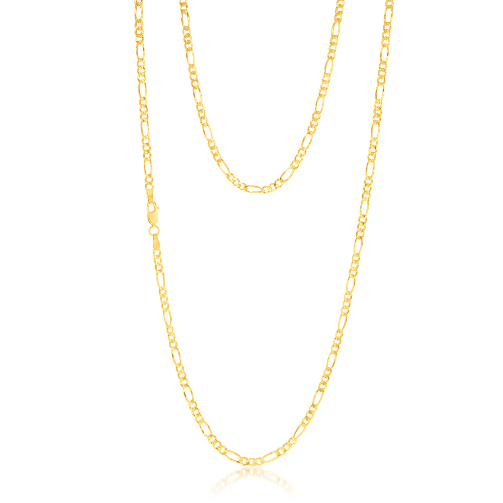 9ct Yellow Gold Silver Filled 1:3 Figaro 80 Gauge 70cm Chain