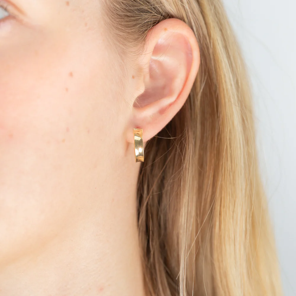 9ct Yellow Gold Silver Filled 15mm Diamond Cut Concave Plain Hoop Earrings - Image 3