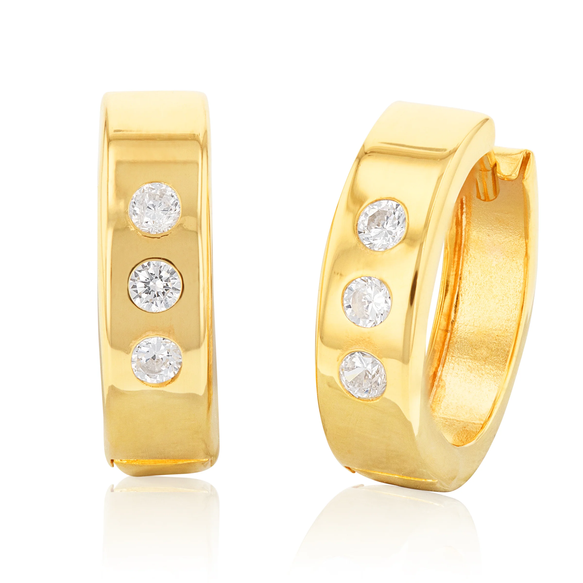 9ct Yellow Gold  Silver Filled Cubic Zirconia 10mm Hoop Earrings