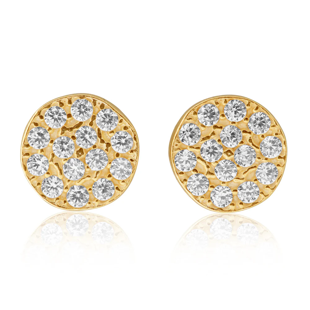 9ct Yellow Gold  Silver Filled Cubic Zirconia Round Stud Earrings