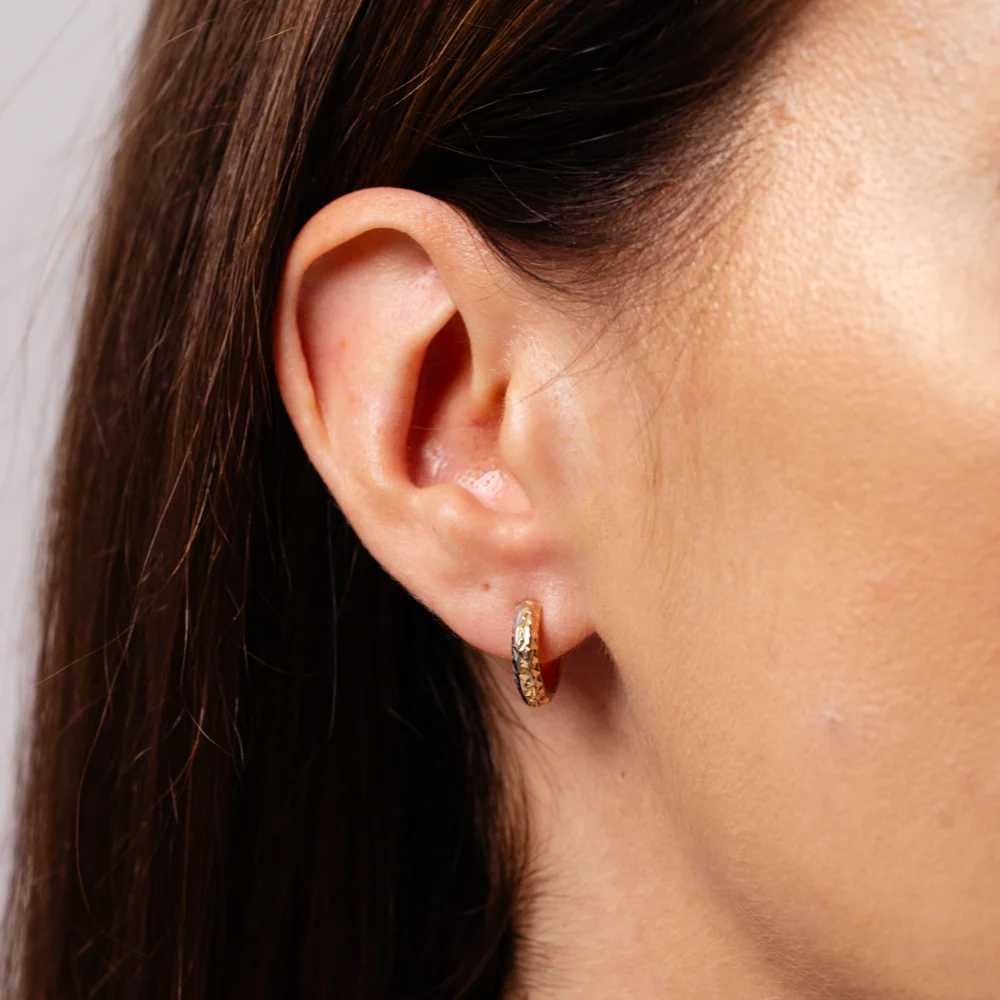 9ct Yellow Gold Silver Filled Diamond Cut 11mm Sleeper Earrings - Image 4