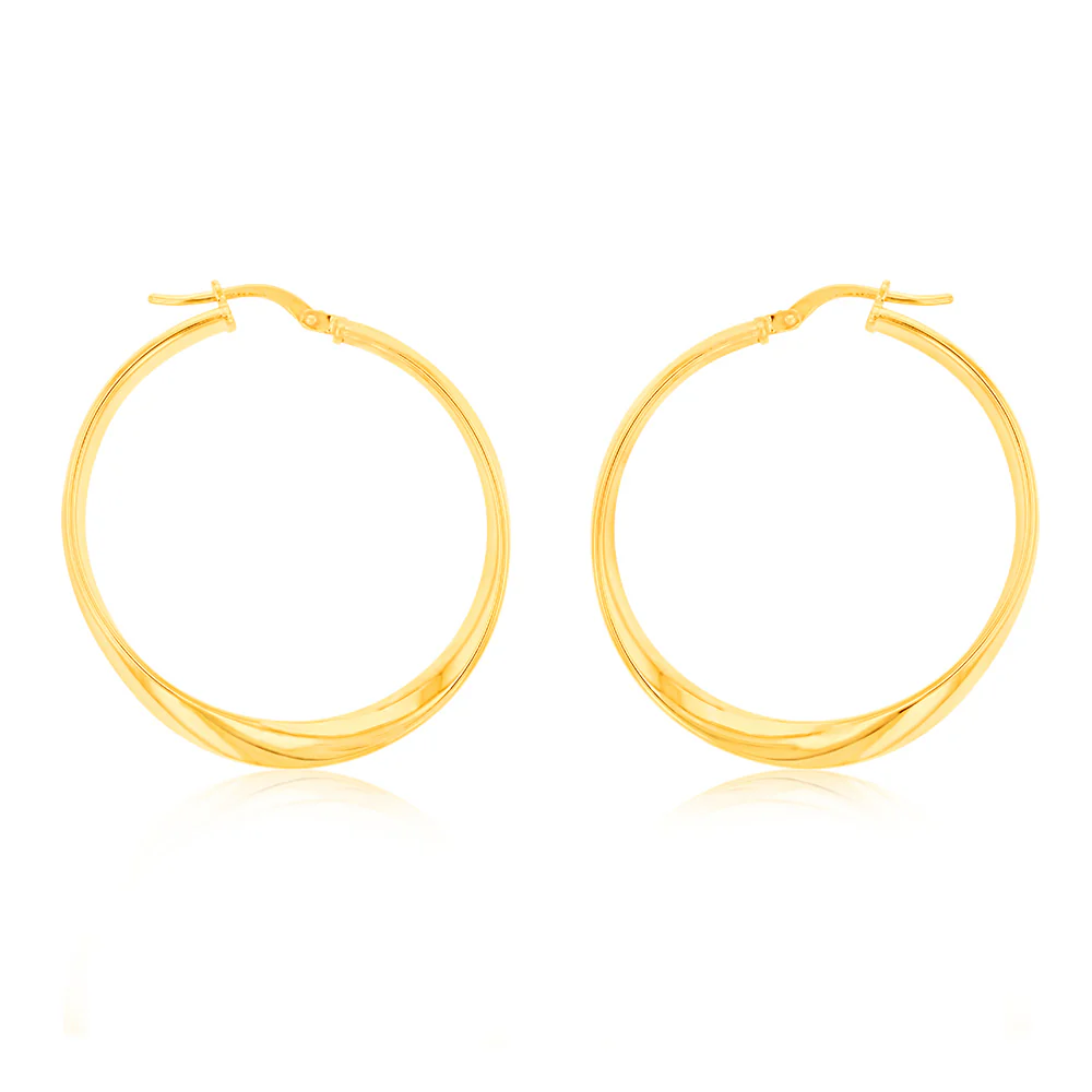 9ct Yellow Gold Silver Filled Fancy 30mm Hoop Earrings
