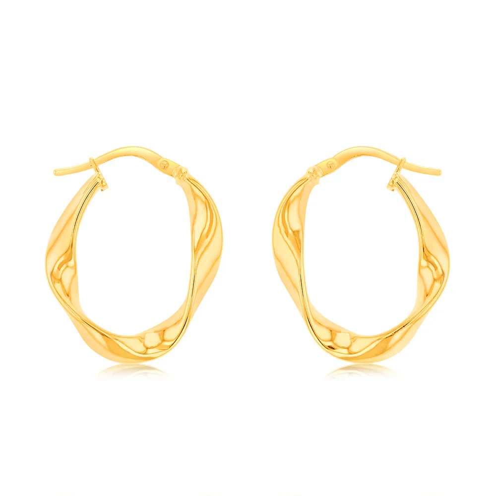 9ct Yellow Gold Silver Filled Fancy Oval Hoop Earrings
