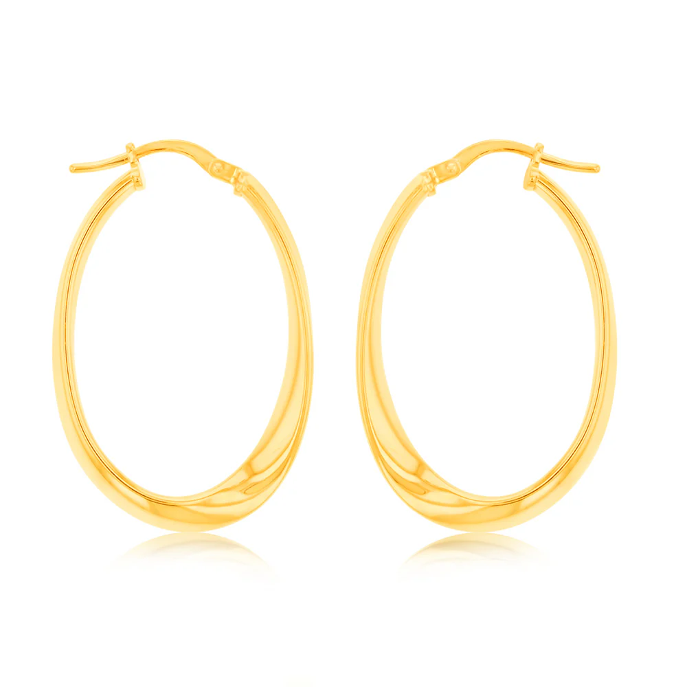 9ct Yellow Gold Silver Filled Fancy Oval Hoop Earrings
