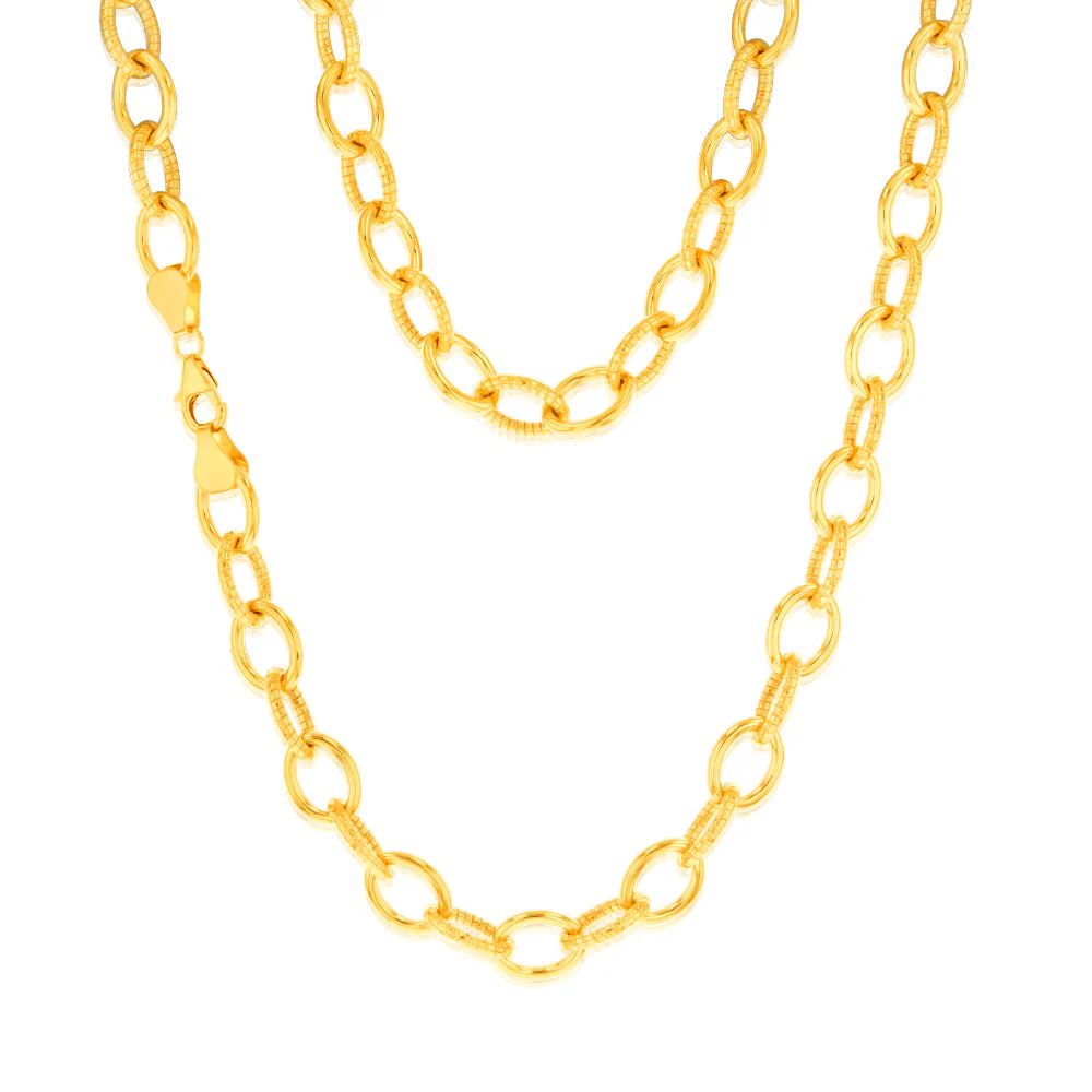 9ct Yellow Gold Silver Filled Fancy Patterned Belcher 50cm Chain