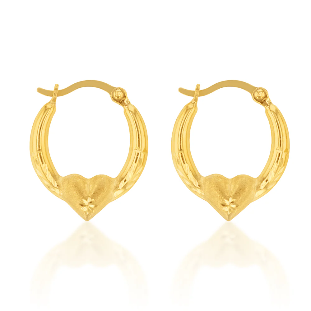9ct Yellow Gold Silver Filled Heart On 9mm Hoop