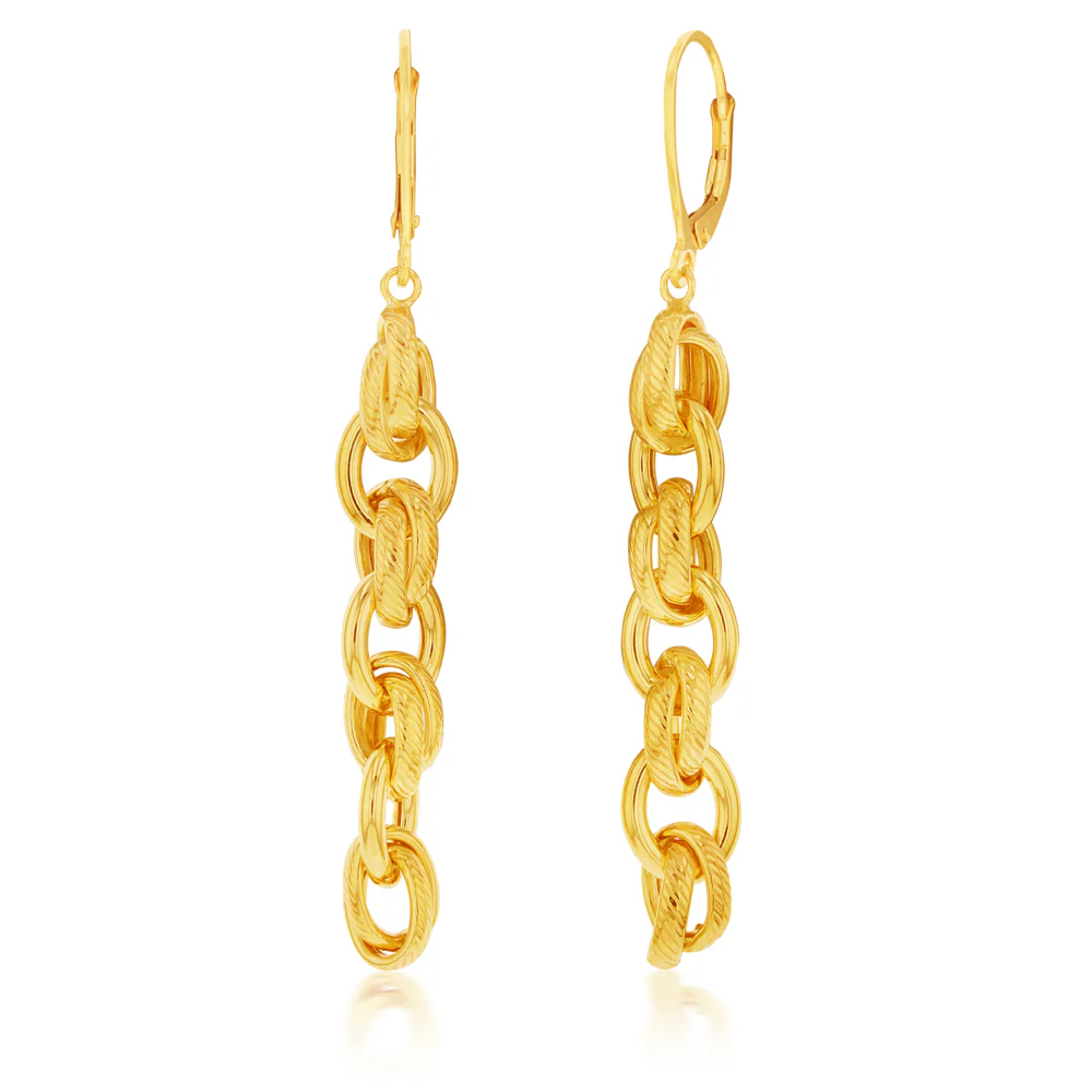 9ct Yellow Gold Silver Filled Link Drop Earrings - Image 2