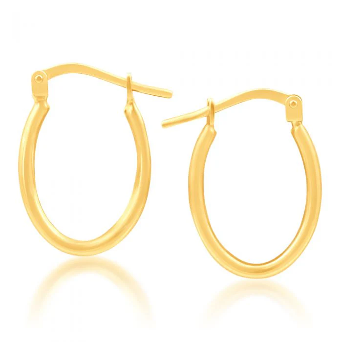 9ct Yellow Gold Silver Filled Oval Shape Plain Hoop Earrings