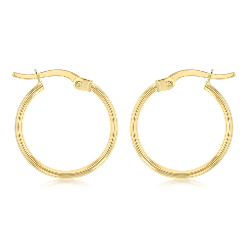 9ct Yellow Gold Silver Filled Plain 15mm Hoop Earrings