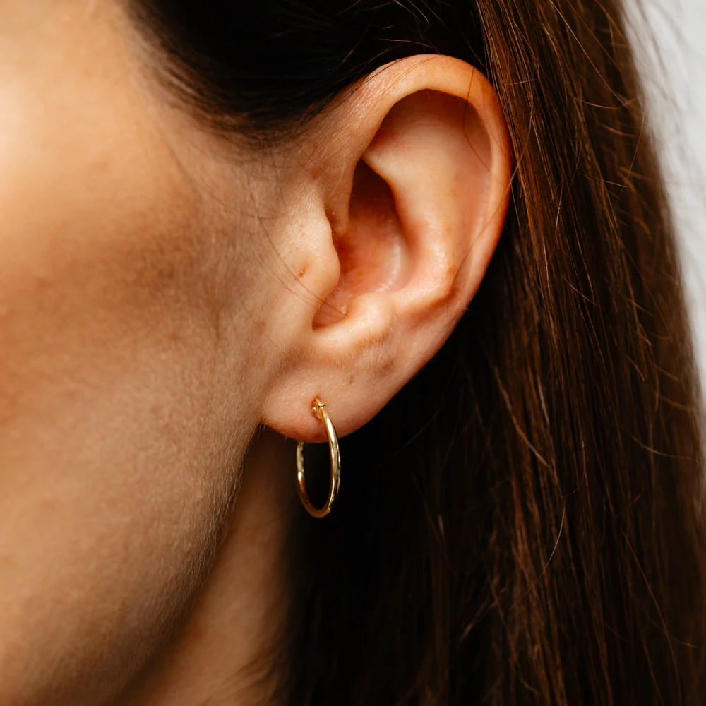 9ct Yellow Gold Silver Filled Plain 15mm Hoop Earrings - Image 2