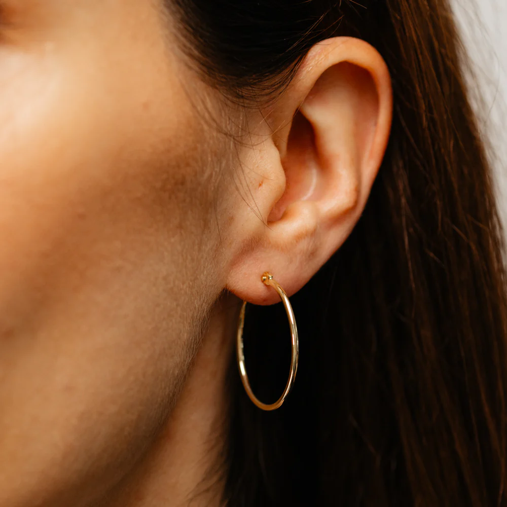 9ct Yellow Gold Silver Filled Plain 25mm Hoop Earrings - Image 2