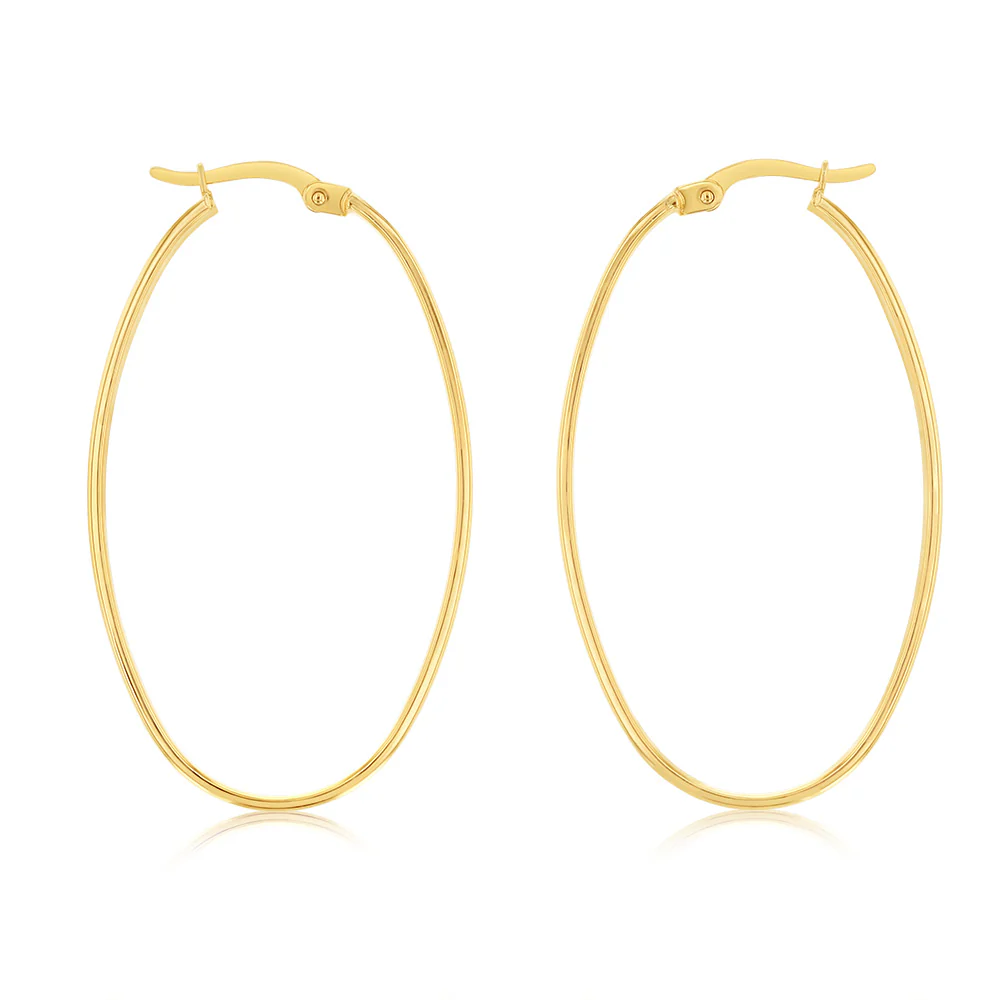 9ct Yellow Gold Silver Filled Plain  Oval Hoop Earring