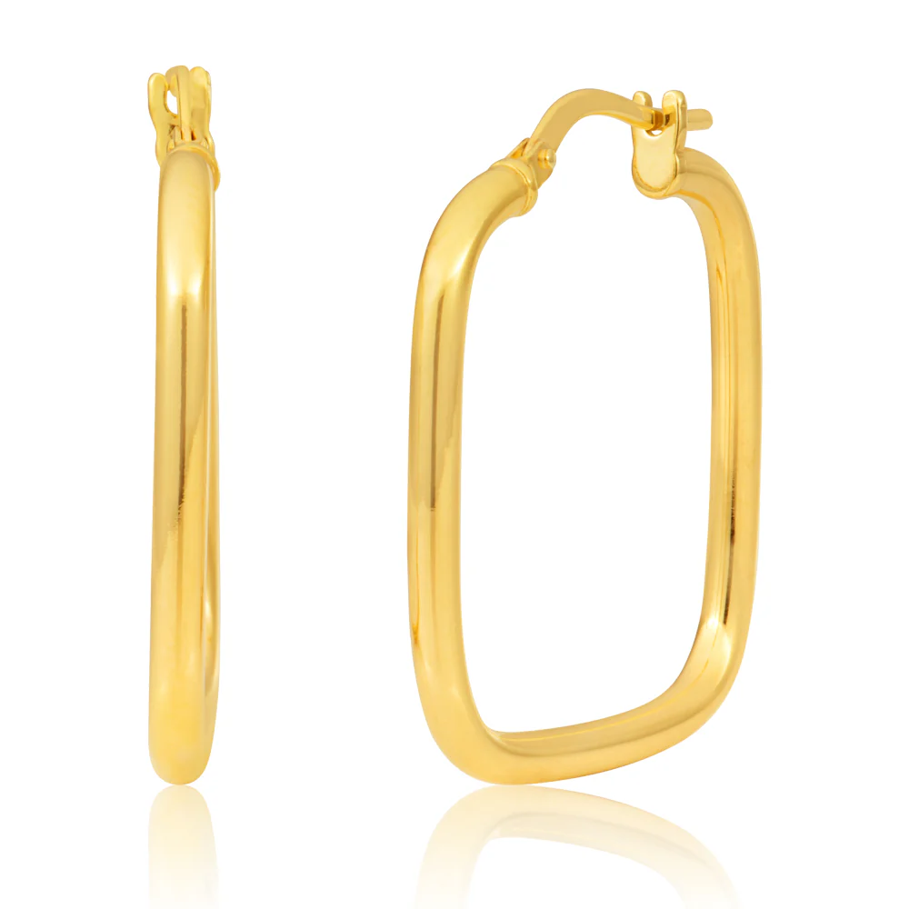 9ct Yellow Gold Silver Filled Square 20mm Hoop Earrings