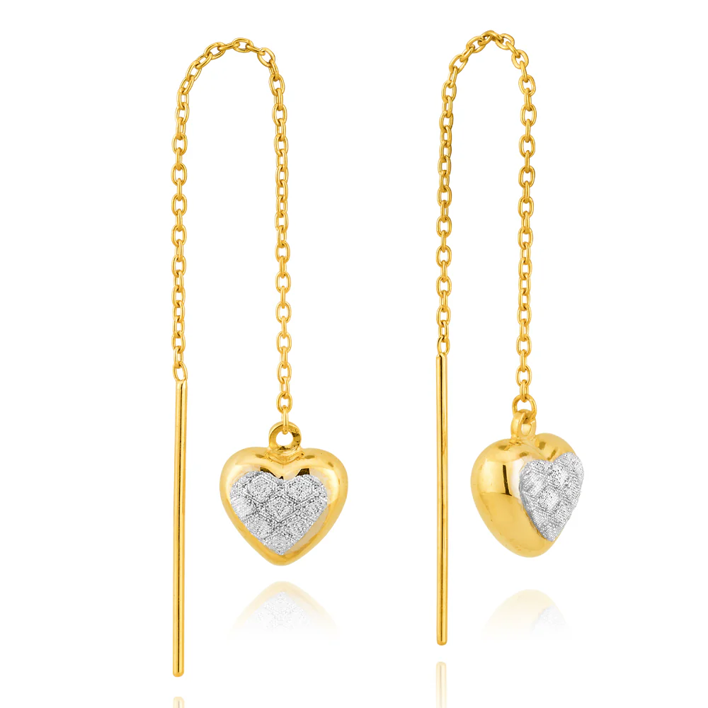 9ct Yellow Gold Silver Filled Stardust Heart Thread  Earrings