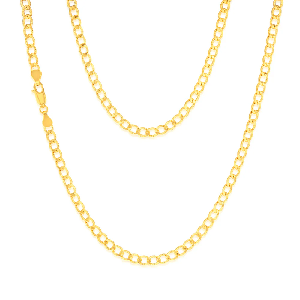 9ct Yellow Gold Silver Filled Textured Curb 95 Gauge 45cm Chain