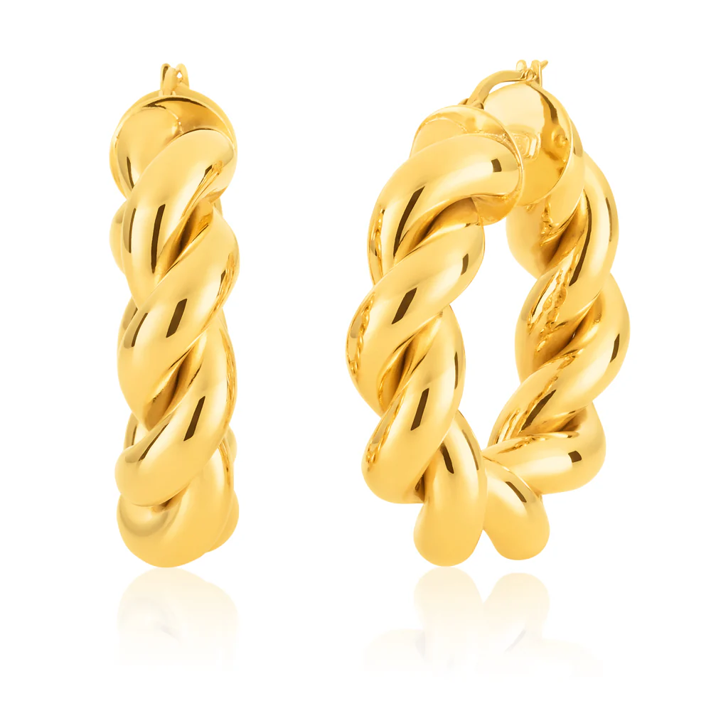 9ct Yellow Gold Silver Filled Twisted Braid 20mm Hoops Earrings - Image 2