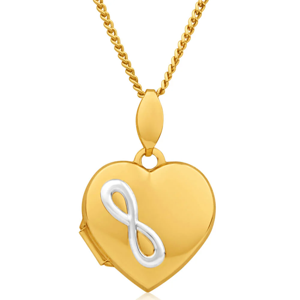 9ct Yellow Gold Silver Filled Two Tone Infinity Heart Shape Locket - Image 4