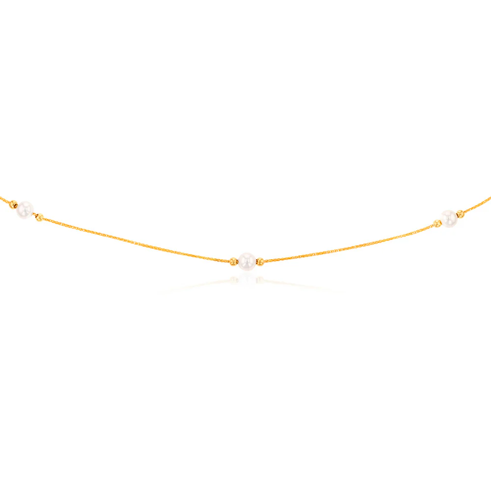 9ct Yellow Gold Silver Filled White Bead On 25 Gauge Wheat 60cm Chain - Image 2