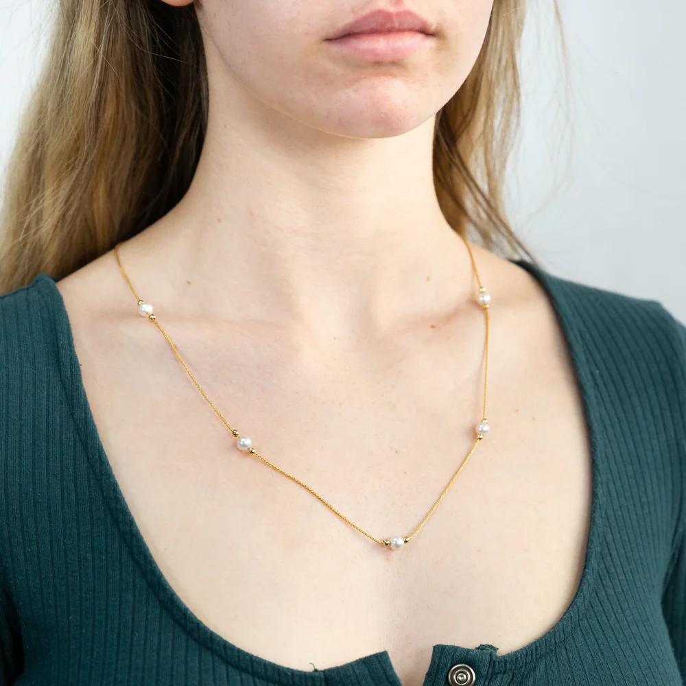9ct Yellow Gold Silver Filled White Bead On 25 Gauge Wheat 60cm Chain - Image 4