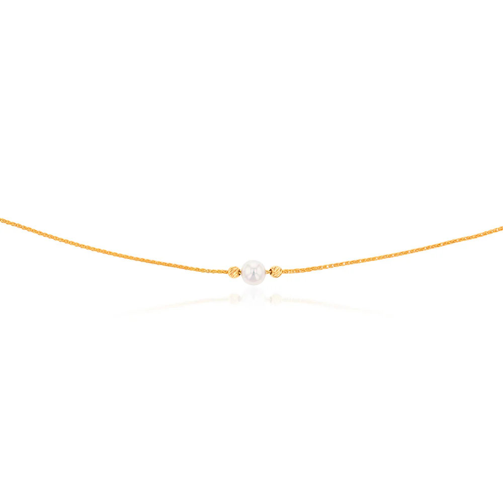 9ct Yellow Gold Silver Filled White Beads 25 Gauge Wheat 60cm Adjustable Chain