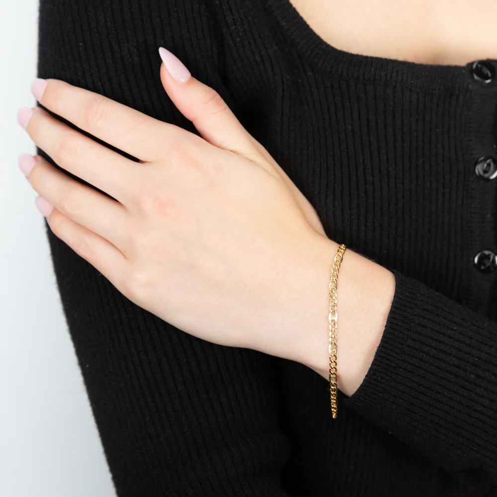 9ct Yellow Gold Silverfilled 1:3 Curb +Anch 80 Gauge 19cm Bracelet - Image 4
