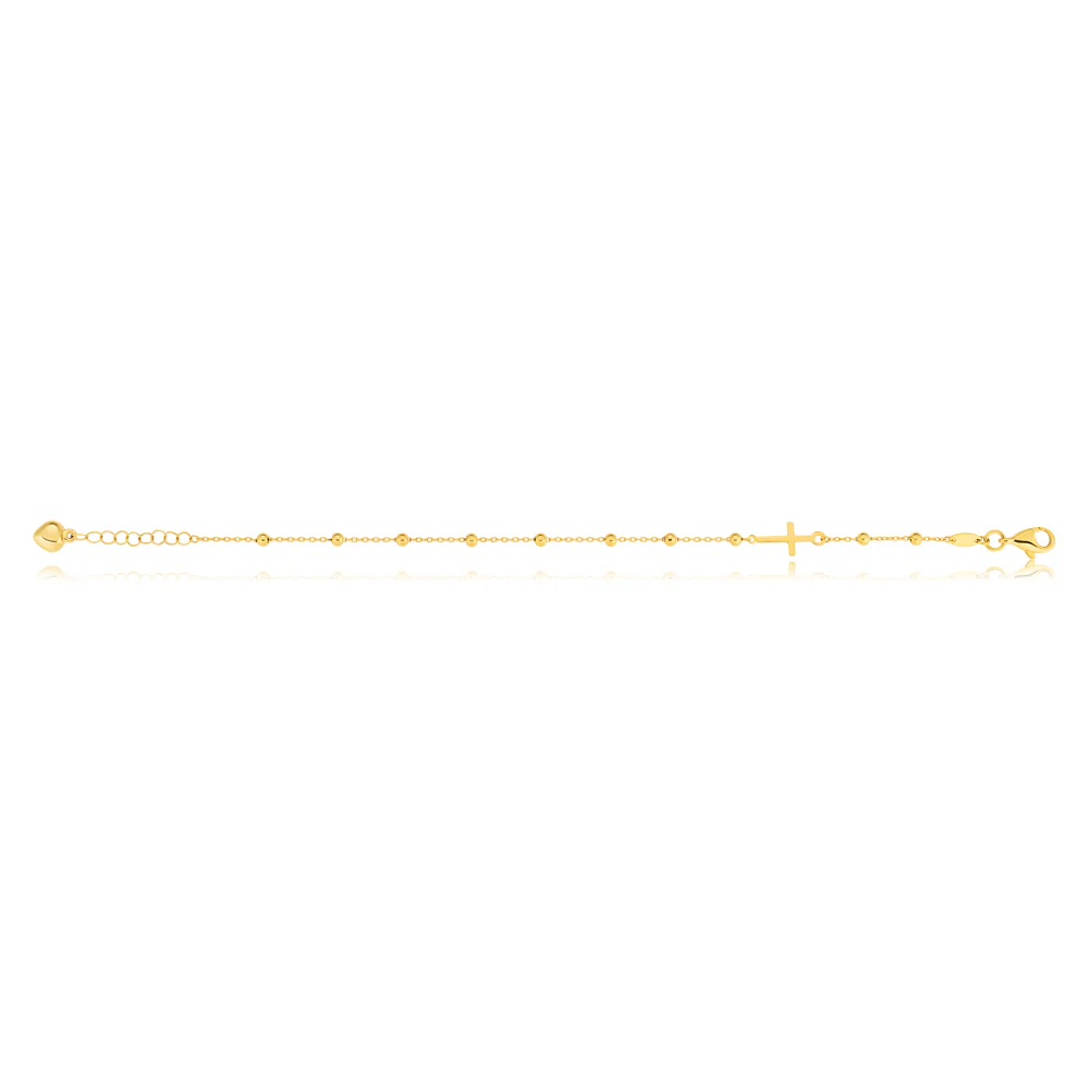 9ct Yellow Gold Silverfilled 19cm Cross & Beads Bracelet