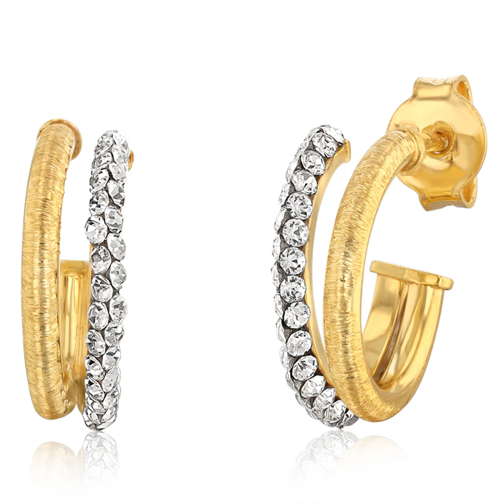 9ct Yellow Gold Silverfilled Crystals Double 3/4th Hoop Earrings