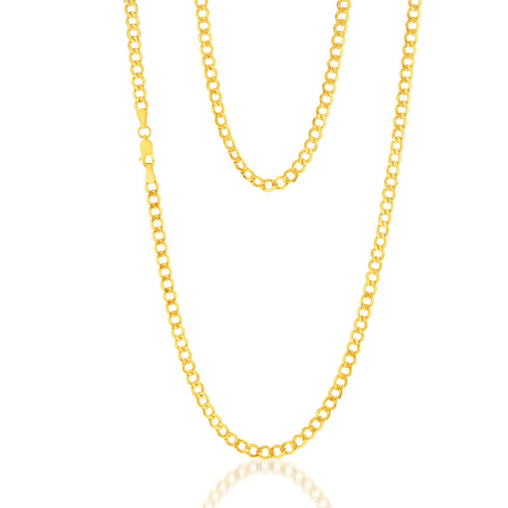 9ct Yellow Gold Silverfilled Diamond Cut Curb 100Gauge 60cm Chain