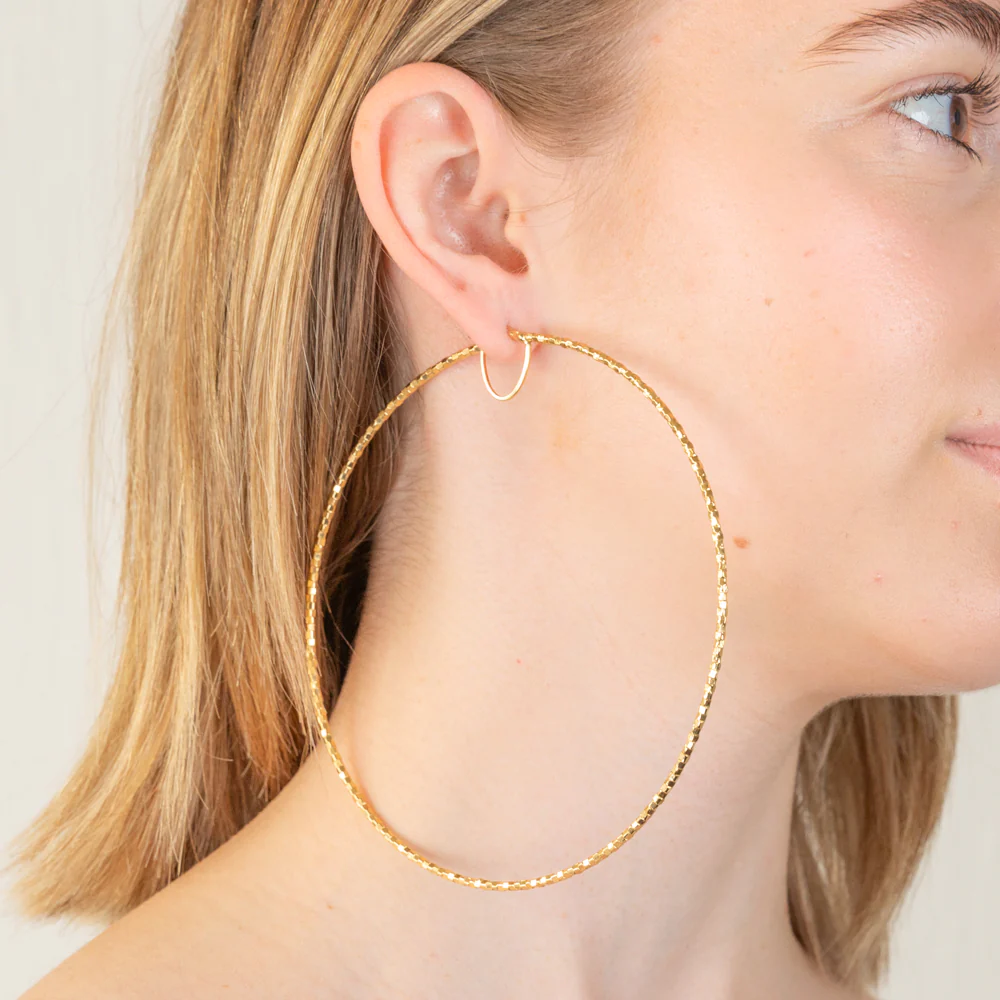 9ct Yellow Gold Silverfilled Fancy 100mm Hoop Earrings - Image 2